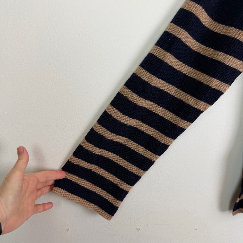 Rails Harris Wool Cashmere Polo Sweater in Camel Navy Stripe Size L - Picture 8 of 15